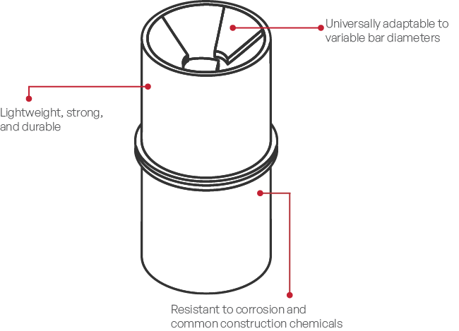 BARBOOT® plastic rebar support with labeled features